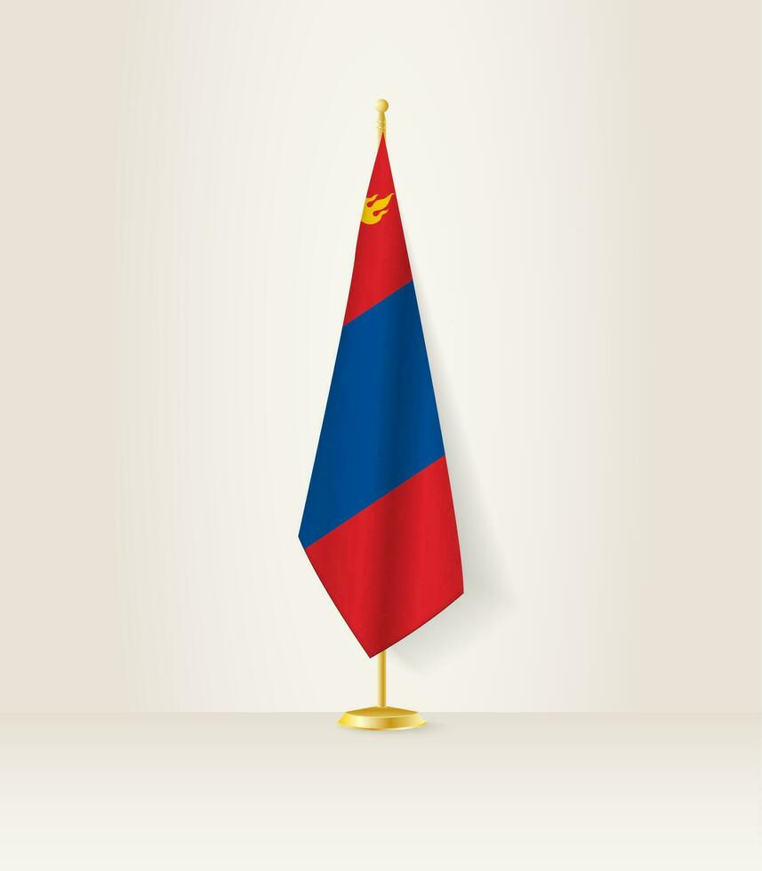 Mongolia flag on a flag stand. vector