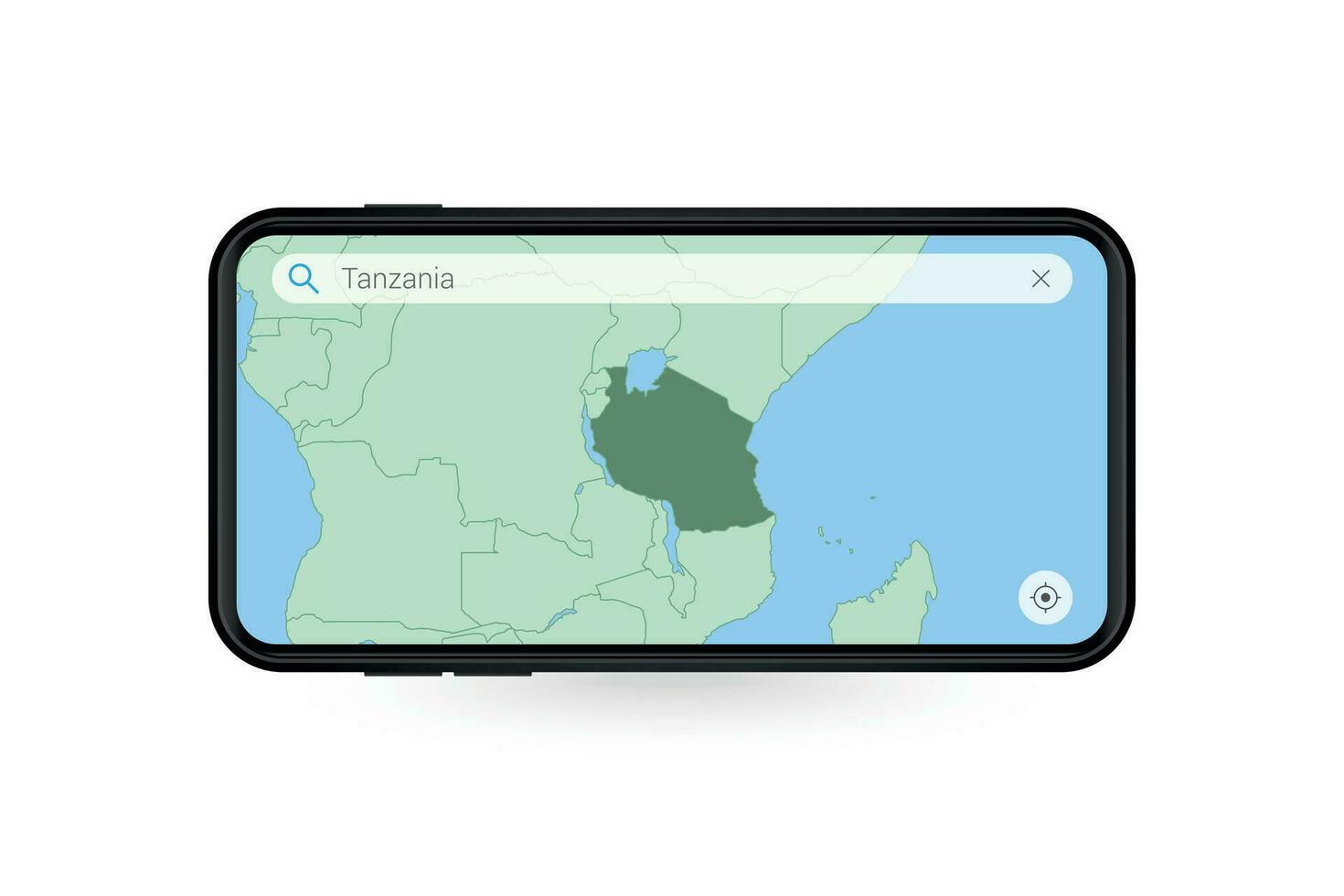 Searching map of Tanzania in Smartphone map application. Map of Tanzania in Cell Phone. vector