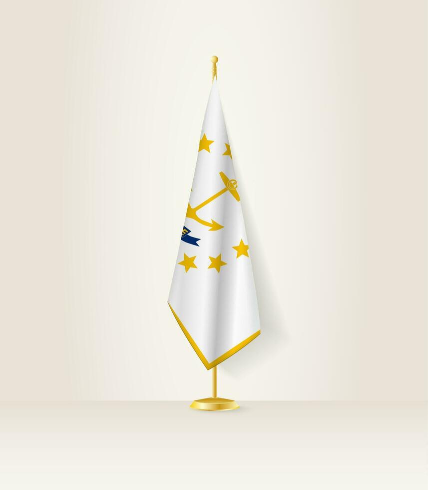 Rhode Island flag on a flag stand. vector