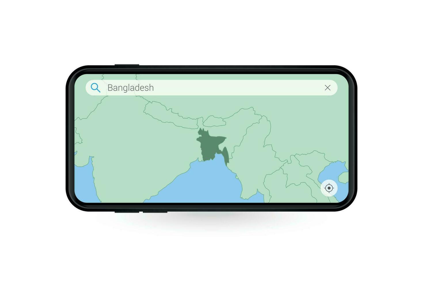 buscando mapa de Bangladesh en teléfono inteligente mapa solicitud. mapa de Bangladesh en célula teléfono. vector