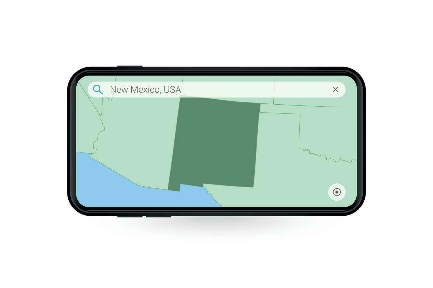 buscando mapa de nuevo mexico en teléfono inteligente mapa solicitud. mapa de nuevo mexico en célula teléfono. vector