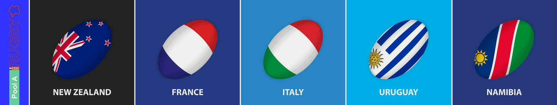 Rugby ball with the flag of Pool A of the rugby tournament. vector