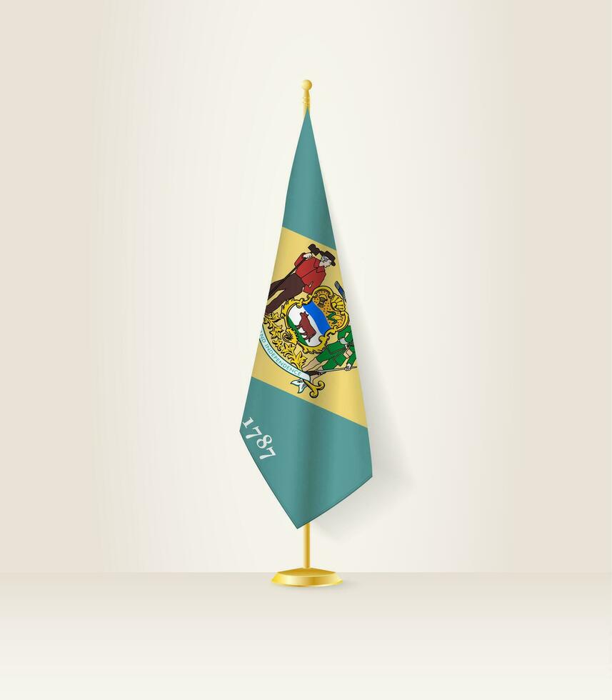 Delaware flag on a flag stand. vector