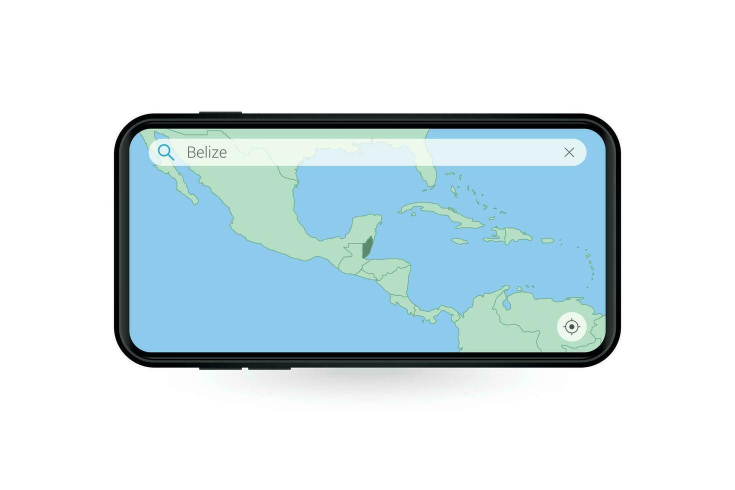 Searching map of Belize in Smartphone map application. Map of Belize in Cell Phone. vector