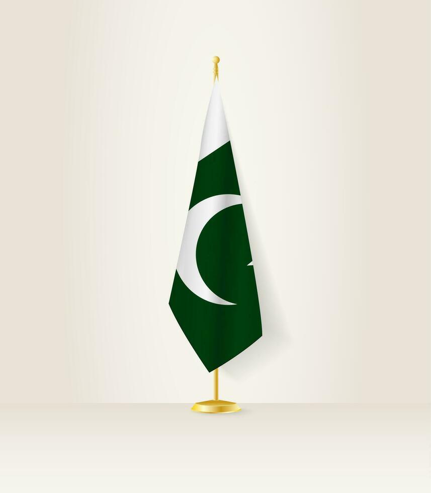 Pakistán bandera en un bandera pararse. vector