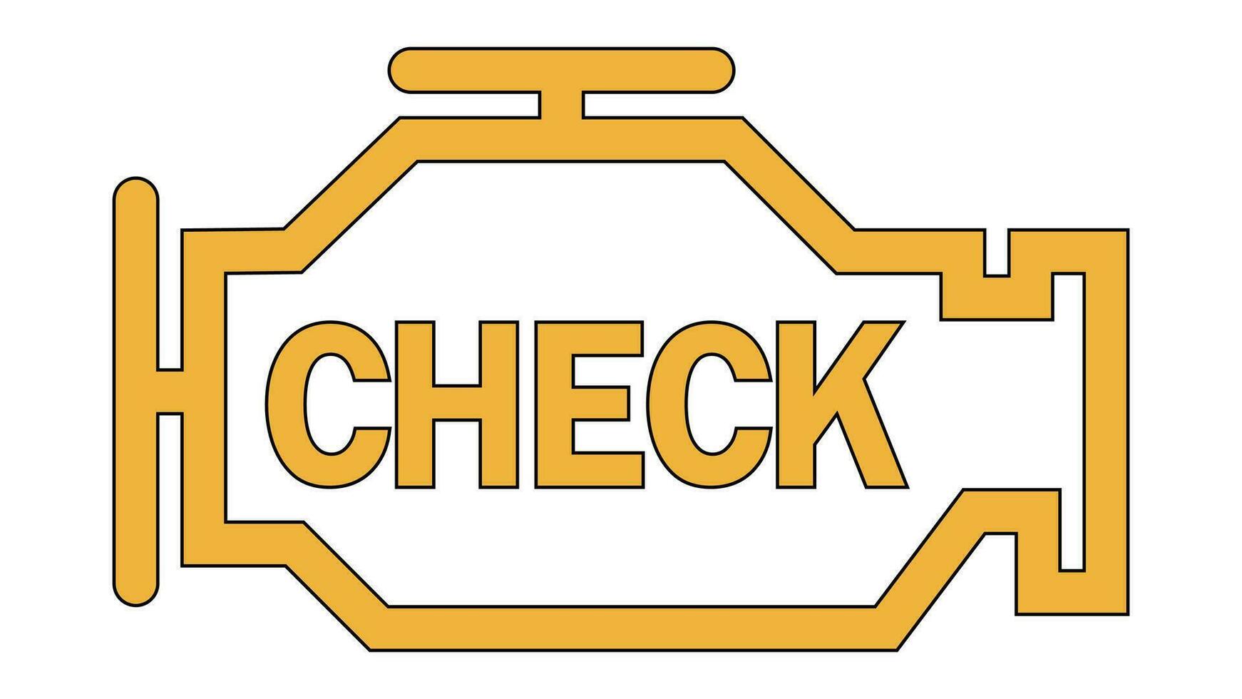 Yellow burning engine error sign on car dashboard, check engine vector