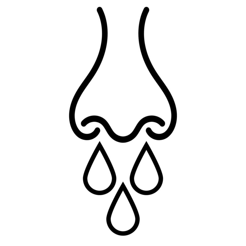 Runny nose icon, nose with nasal mucus discharge from nostrils vector