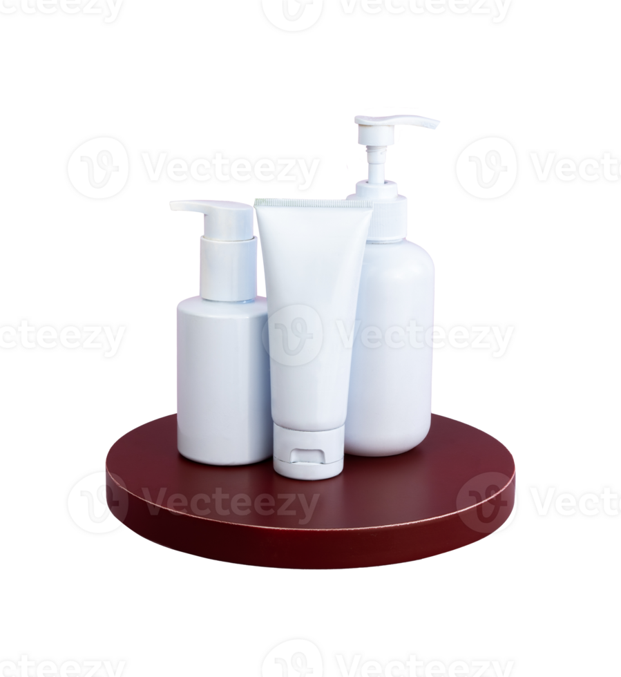 set of cosmetic container mockup in podium png