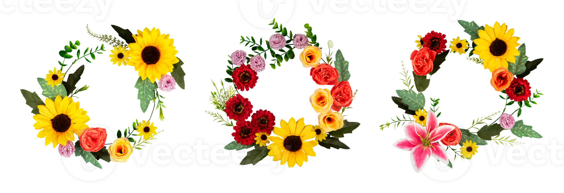 Set of round spring flower bouquet copy space png