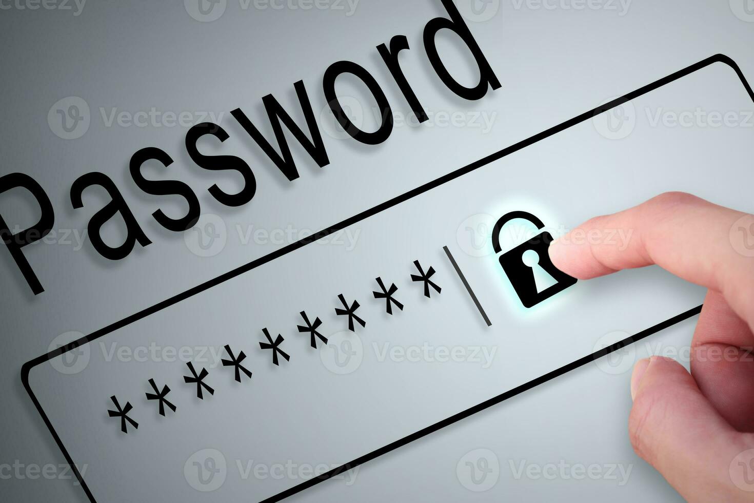 Close-up hand button lock protect password on screen, beware social online photo