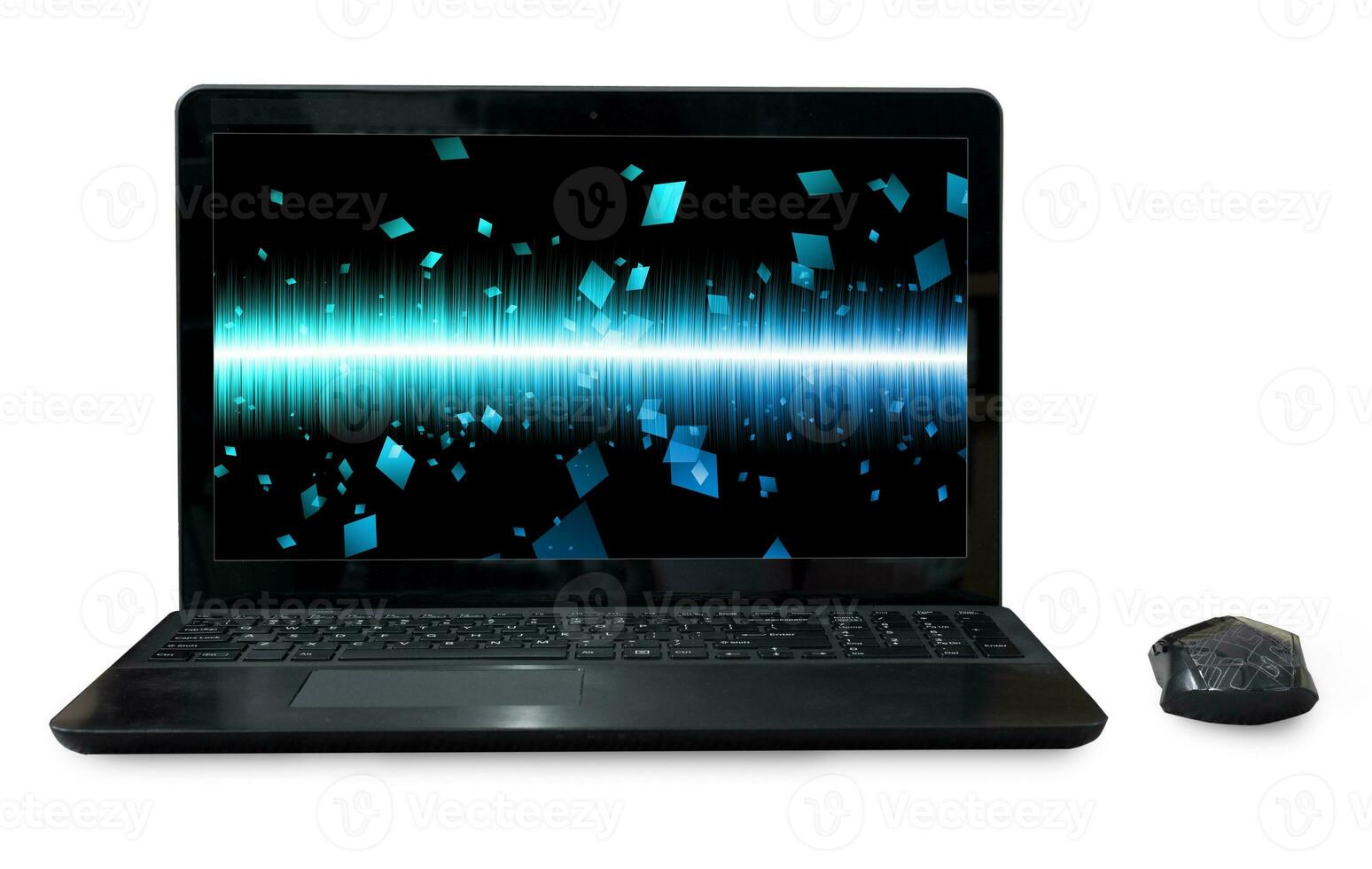 Black Labtop with mouse bluetooth isolated white background. photo
