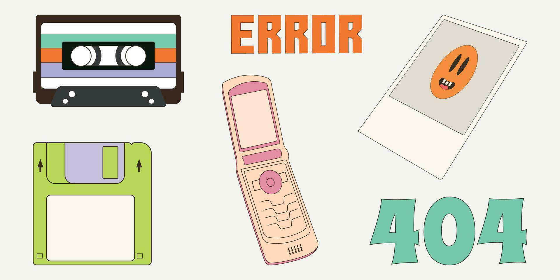 Y2k collection. y2k. 2000s.Retro y2k style.Cartoon style.Vector set of design elements.Retro elements.Retro hipster y2k set vector