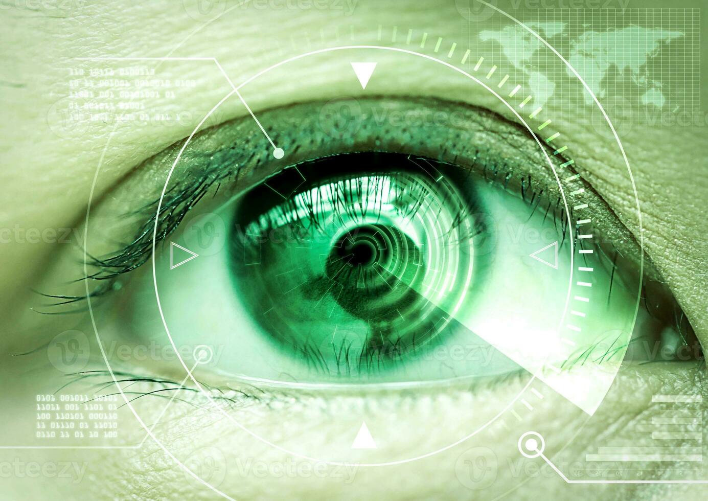 Close up women eye scanning technology in the futuristic, operation photo