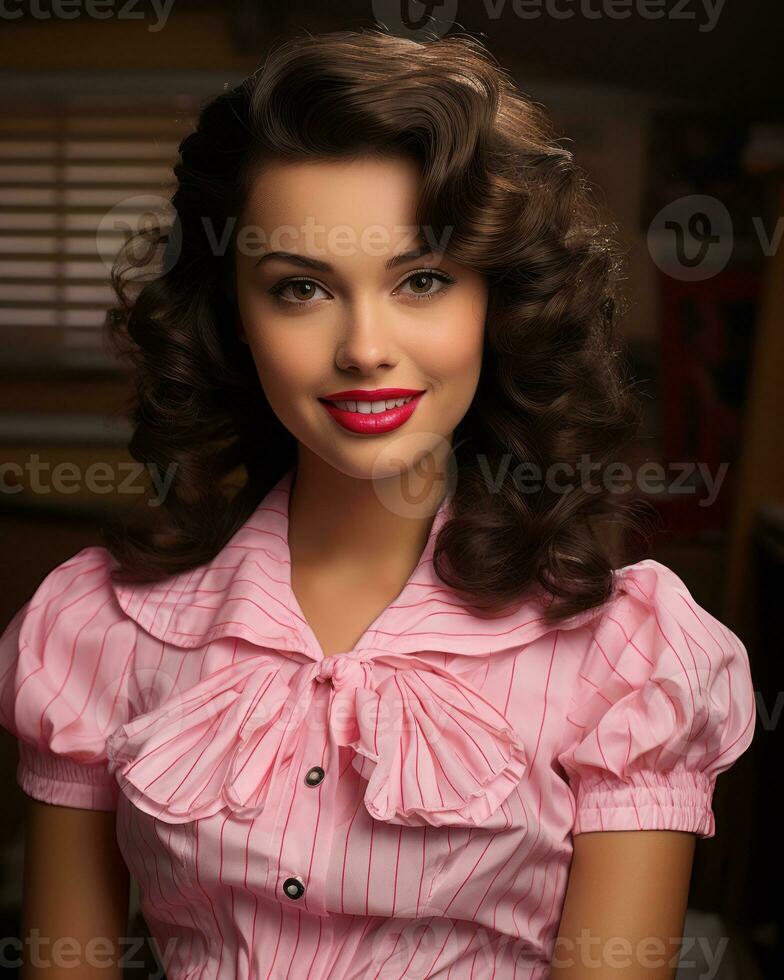 a woman wearing a pink shirt generative ai photo