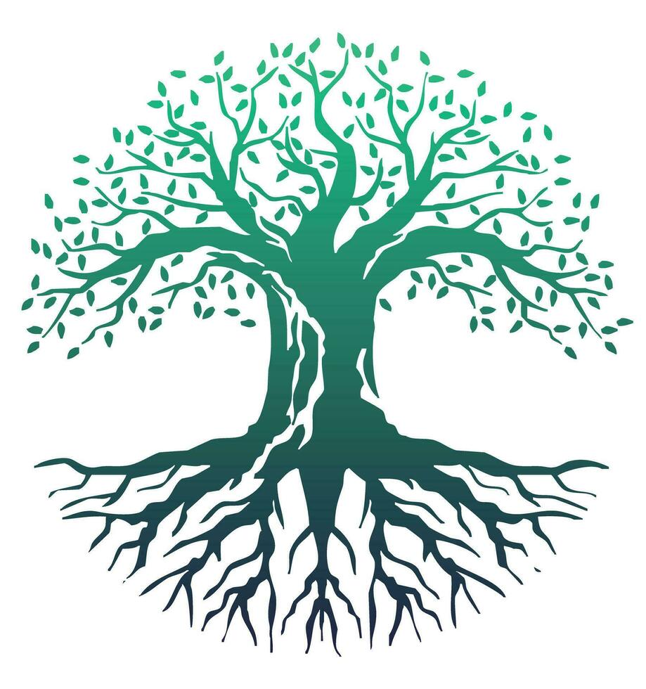 Image of a tree with crown and roots forming a circle vector