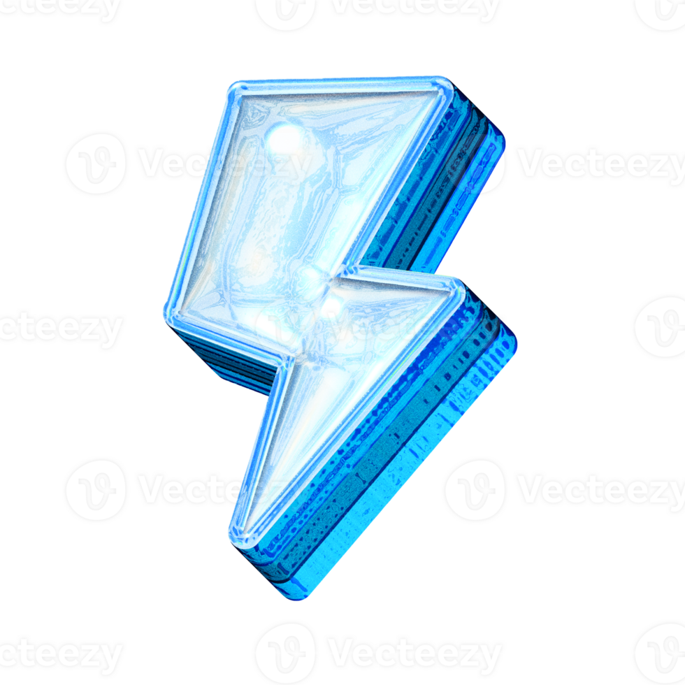 Thunder Y2K blue element sticker with chrome effect png