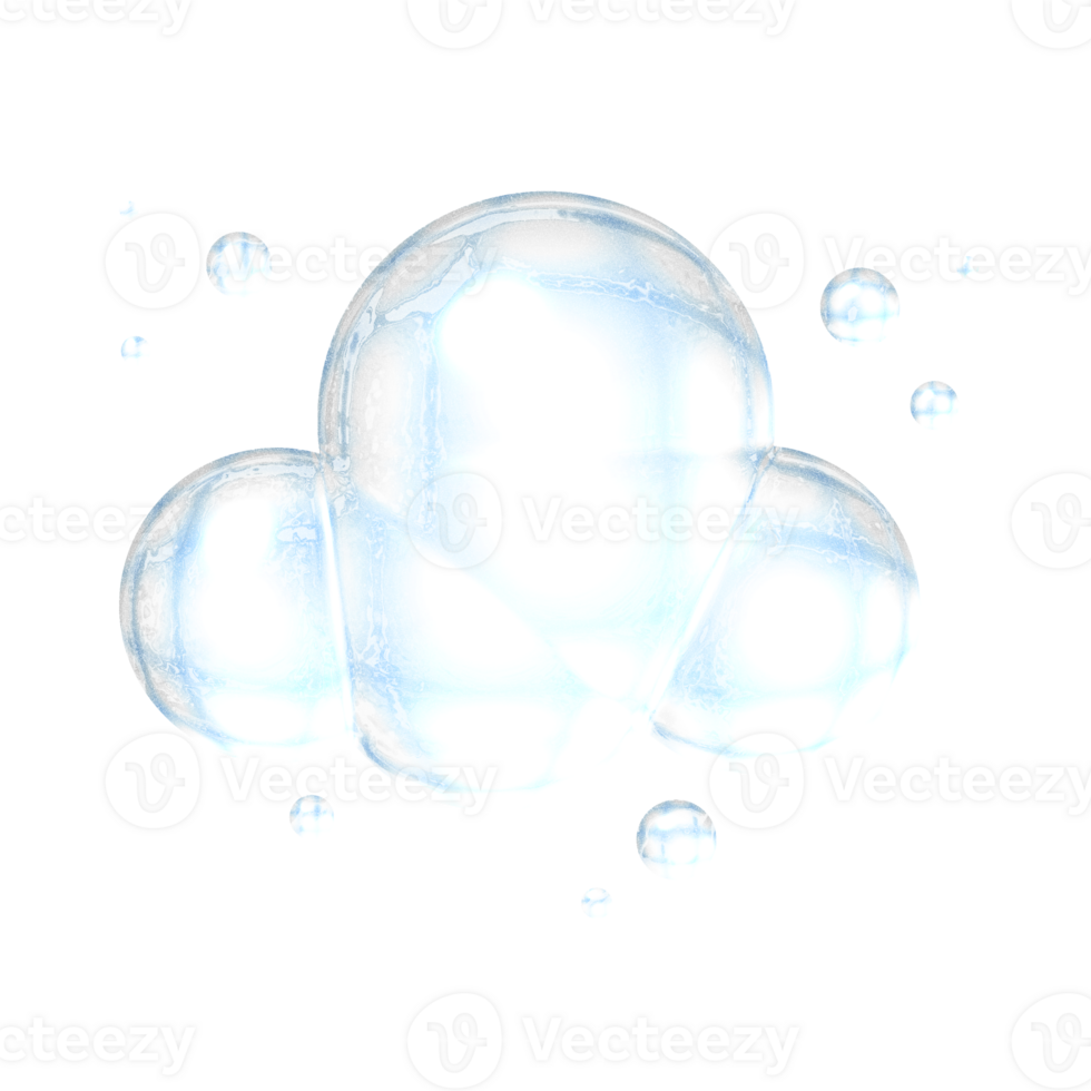 Cloud Y2K blue element sticker with chrome effect png