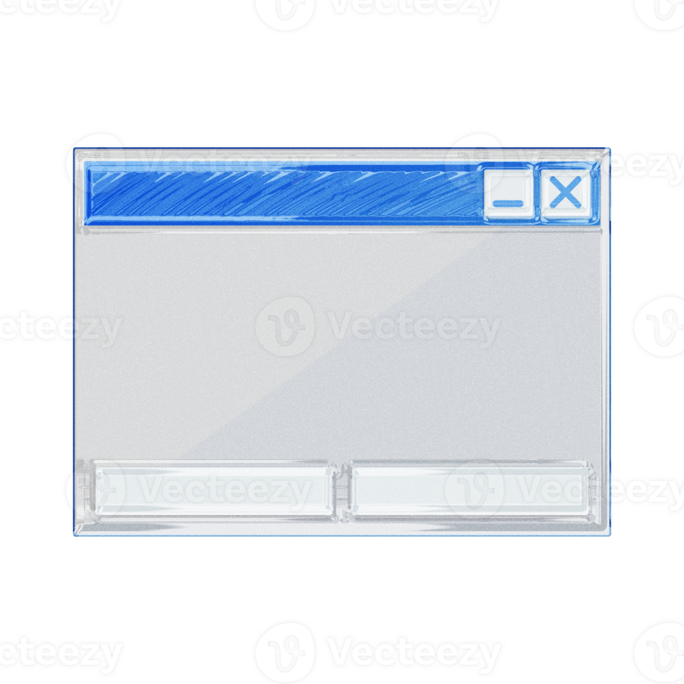 Computer window tab Y2K blue element sticker with chrome effect png