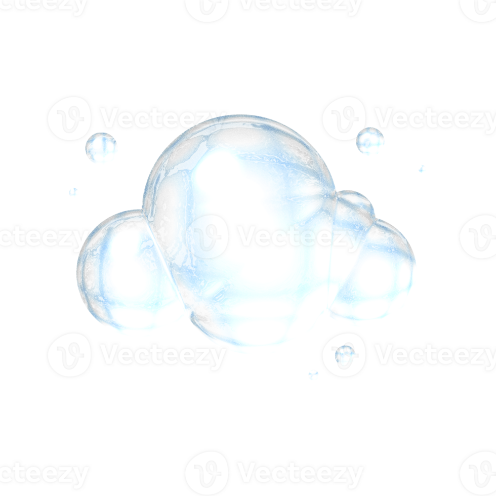 Cloud Y2K blue element sticker with chrome effect png