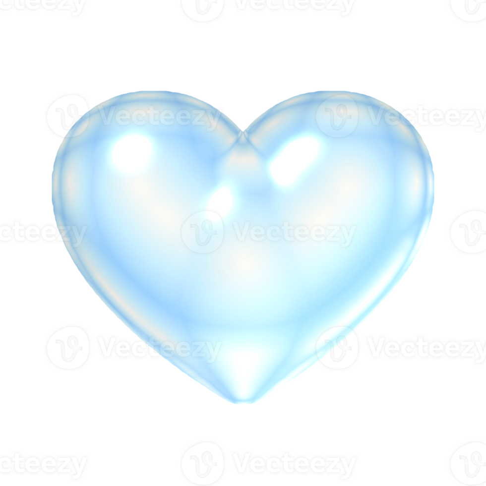 Heart Y2K blue element sticker with chrome effect png