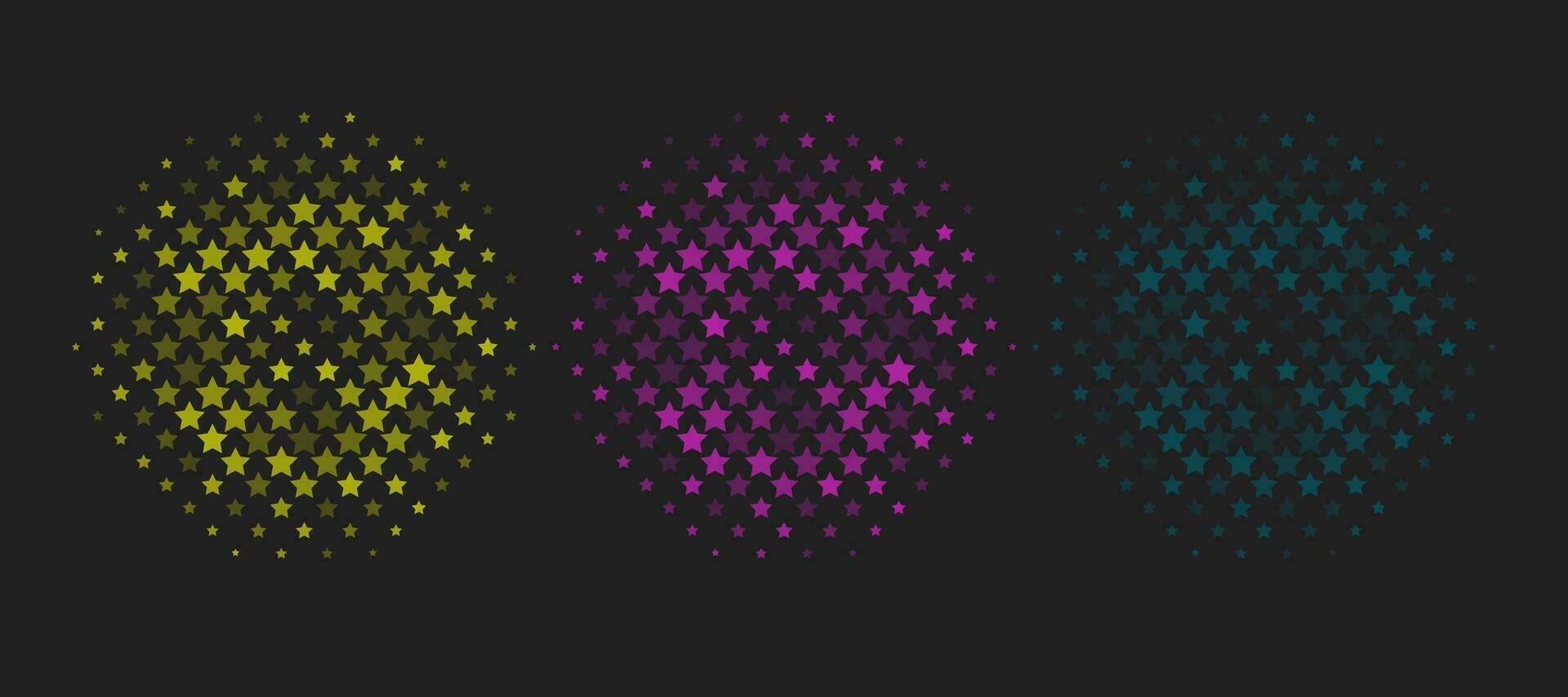 Vector halftone circles. Set Abstract halftone stars.