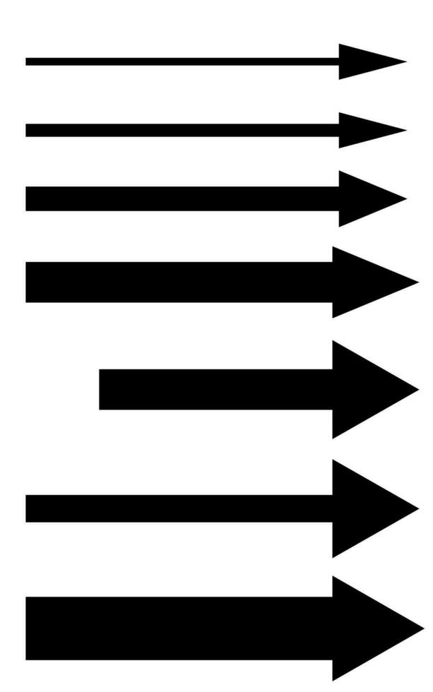 Set of straight  arrows. Black arrows point to the right vector