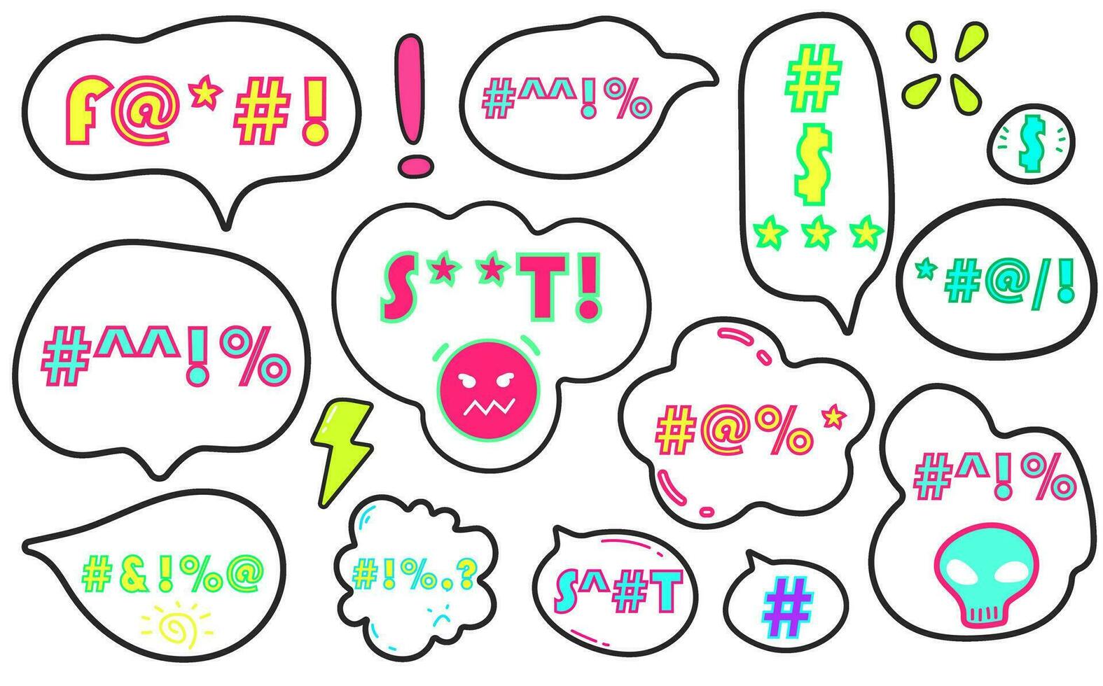vector angry speech bubble set.Swearing word . Curse words, rude text censured message collection.
