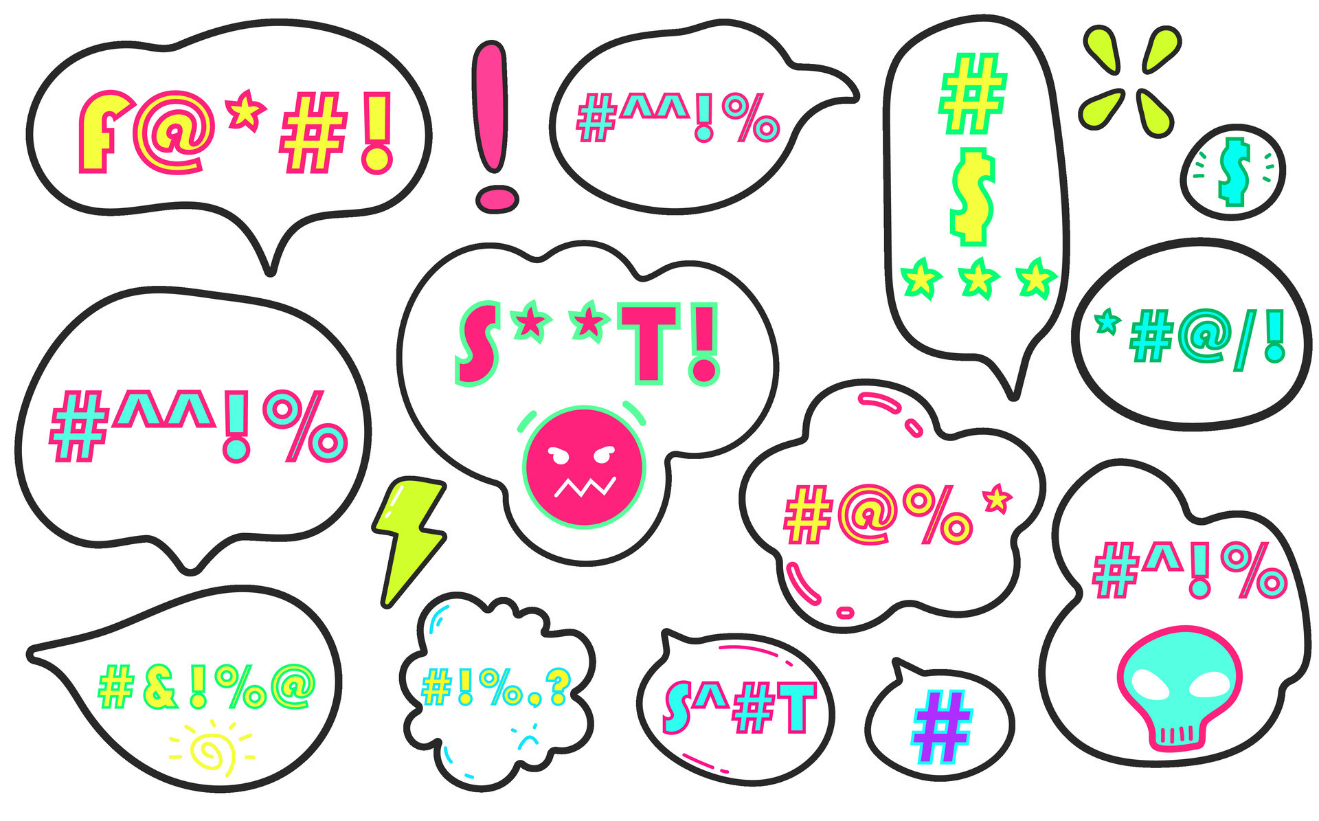 vector angry speech bubble set.Swearing word . Curse words, rude text censured message