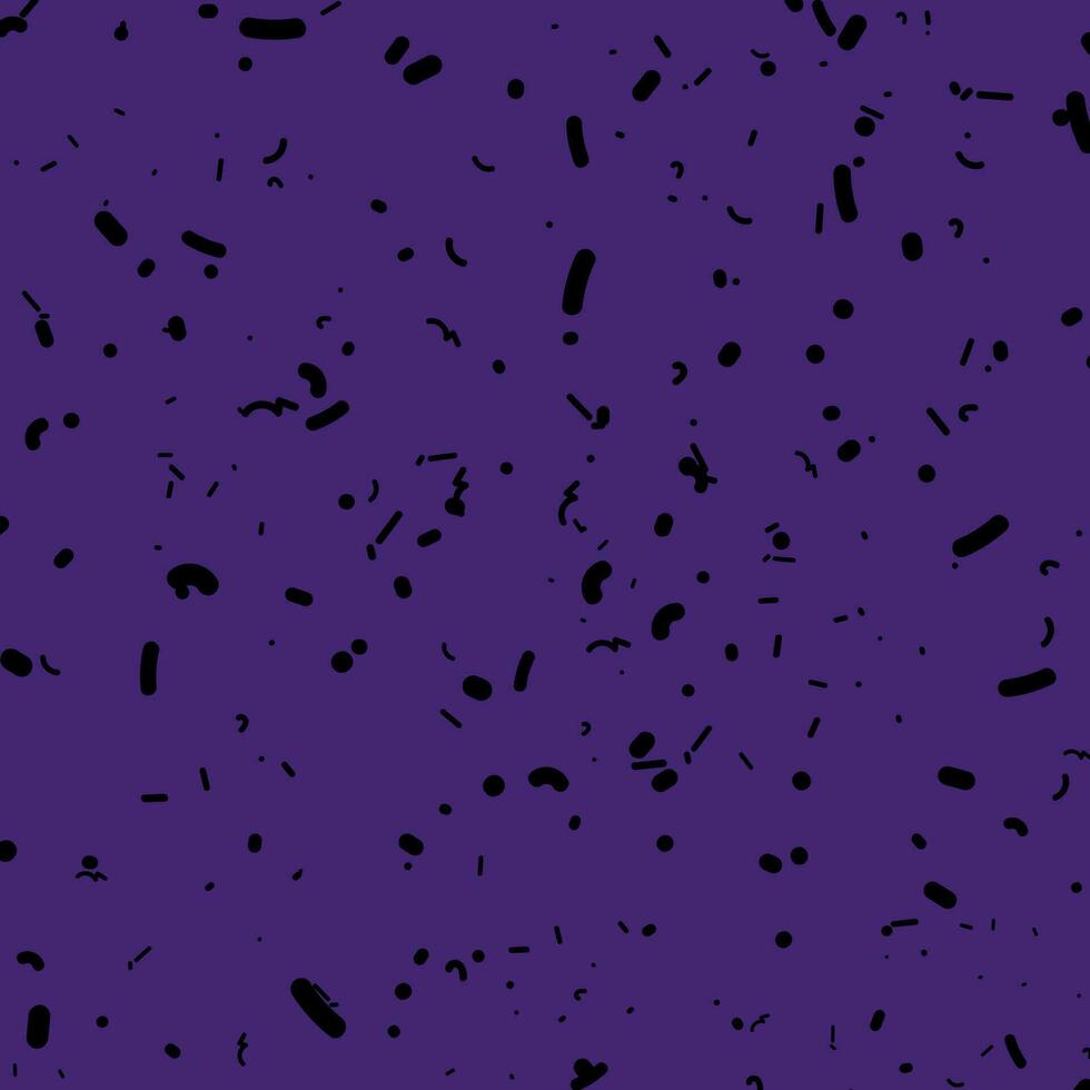 vector texture of coal, ink and watercolor splashes, sand, noise, grunge black sand grains on purple background