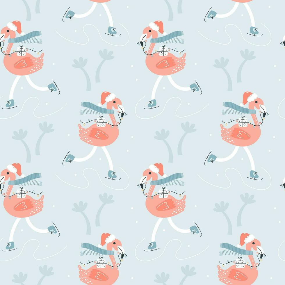 Christmass  Flamingo  seamless pattern. Vector Hand drawn illustration