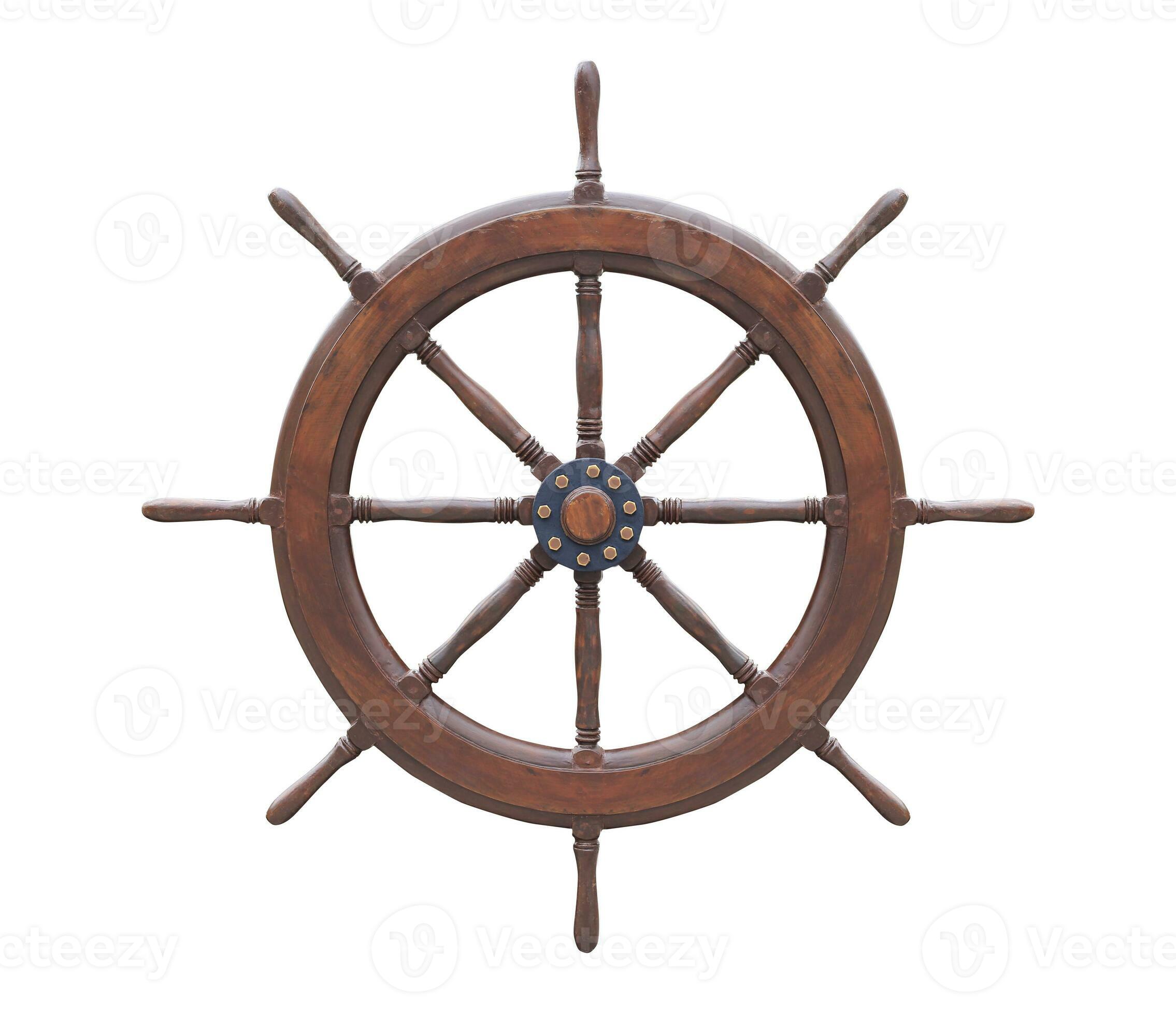 Old wooden steering wheel isolated white background. 27290741 Stock