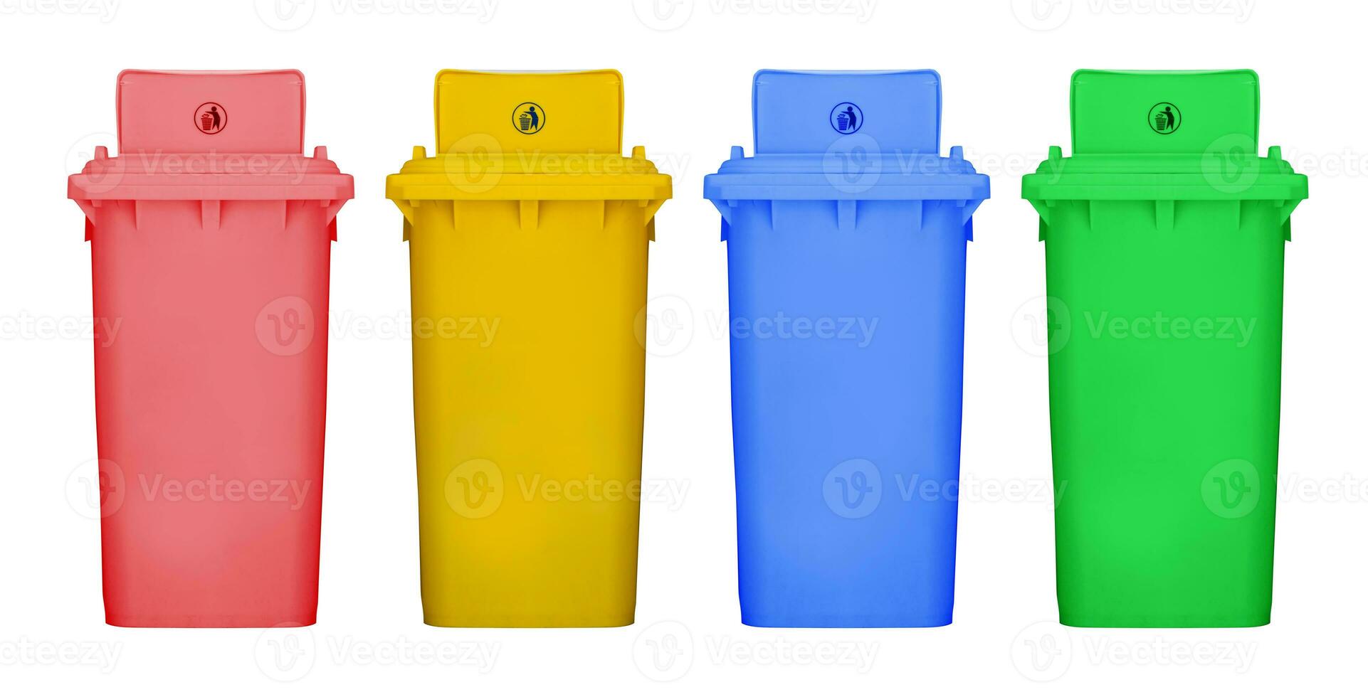 Different colors recycle bin isolated white background photo