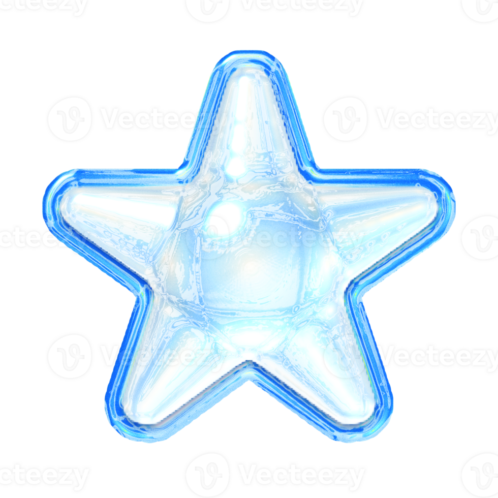 Star Y2K blue element sticker with chrome effect png