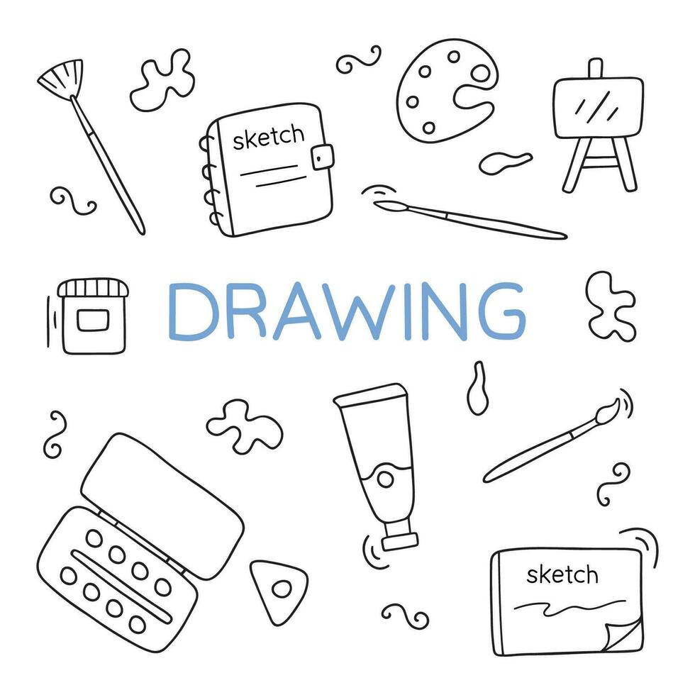 Hand drawn vector set of drawing elements.