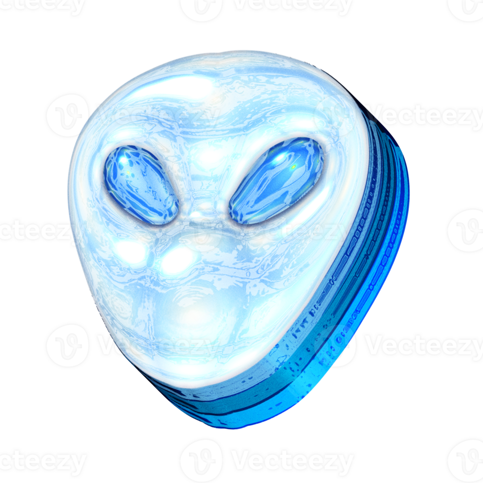 Alien face Y2K blue element sticker with chrome effect png
