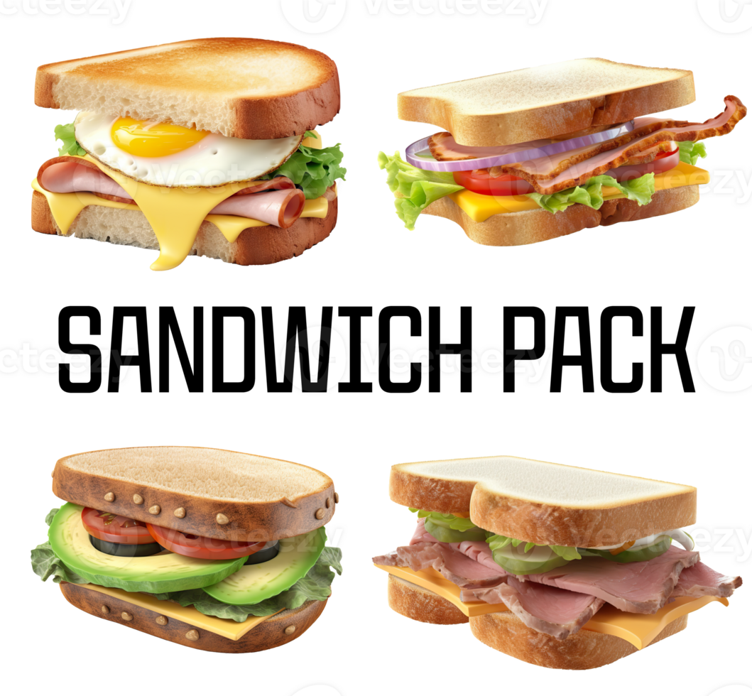 Sandwich with ham pack, cheese egg and salad, vegetables, eggs, corner sandwich, realistic 3d, digital paint, healthy food, casual food hand png