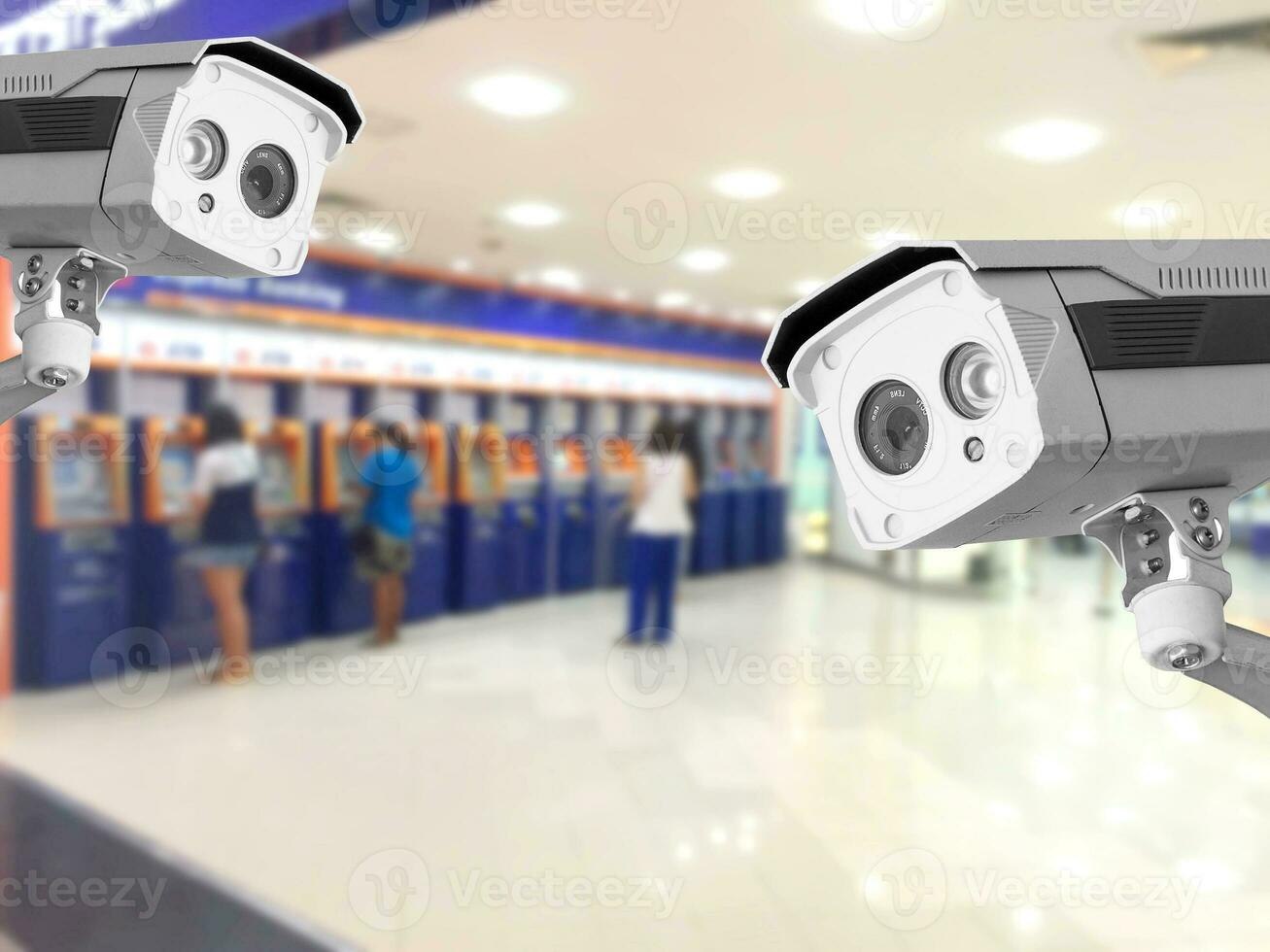 CCTV Security camera Auto Teller Machine ATM  area background. photo