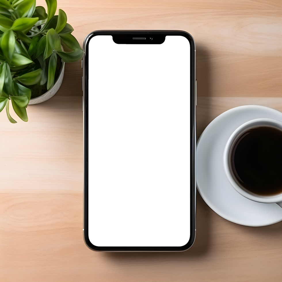 Device Screen Mockup on Table Decorative Greenery, ai generated png