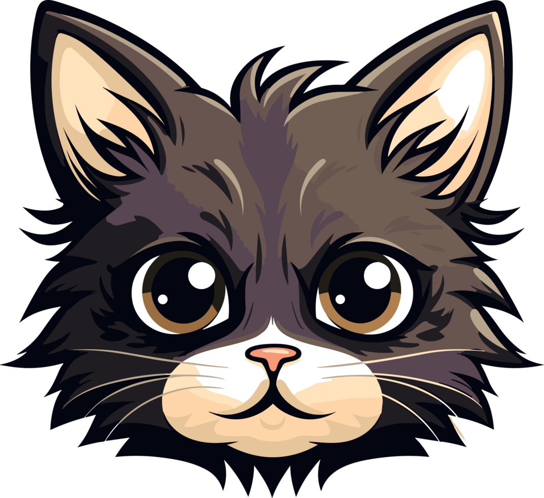 Adorable Angry Black Cat Head Cartoon Art, ai generated png