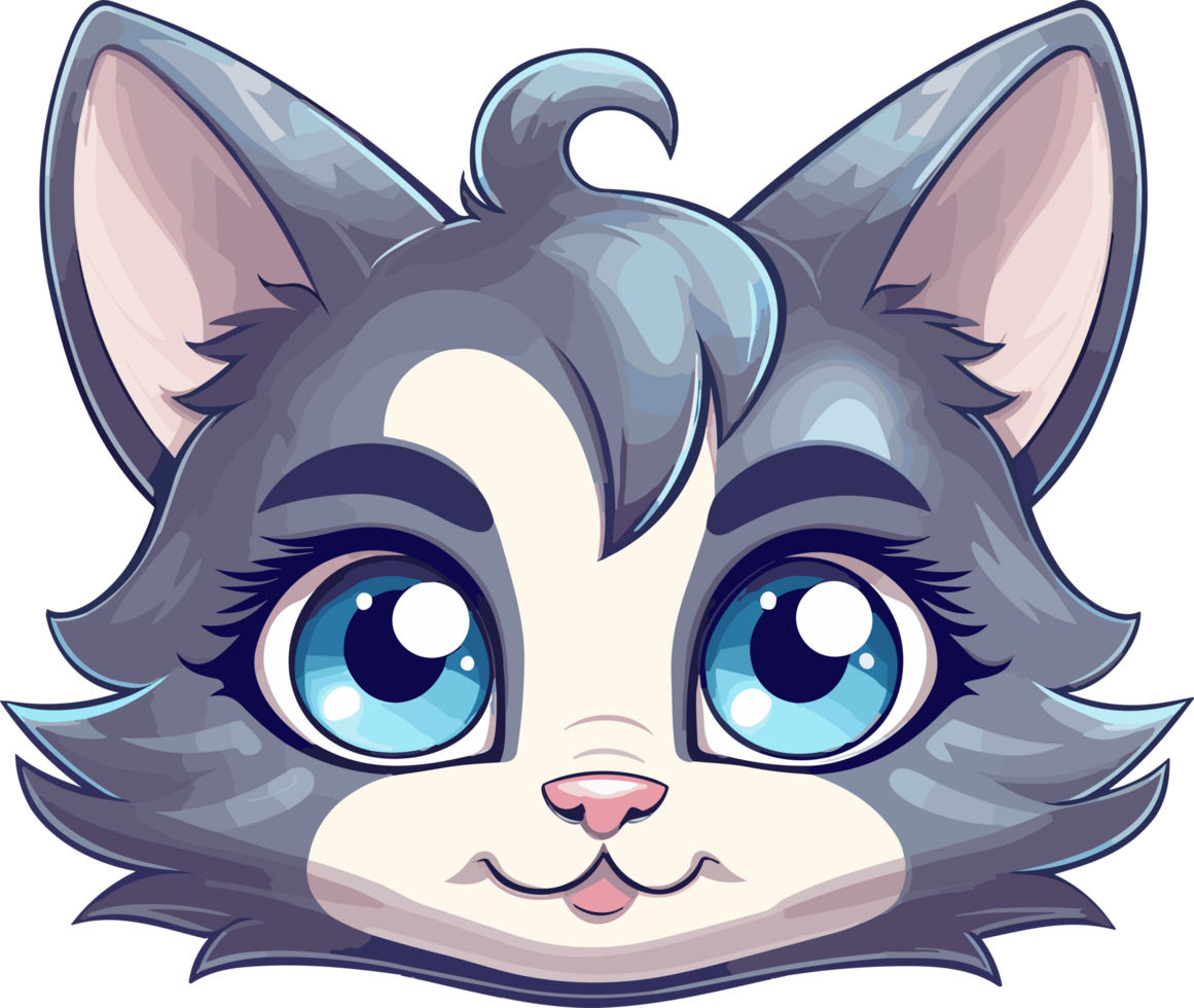 Cute Cat Head Cartoon Art Blue eyes, ai generated png