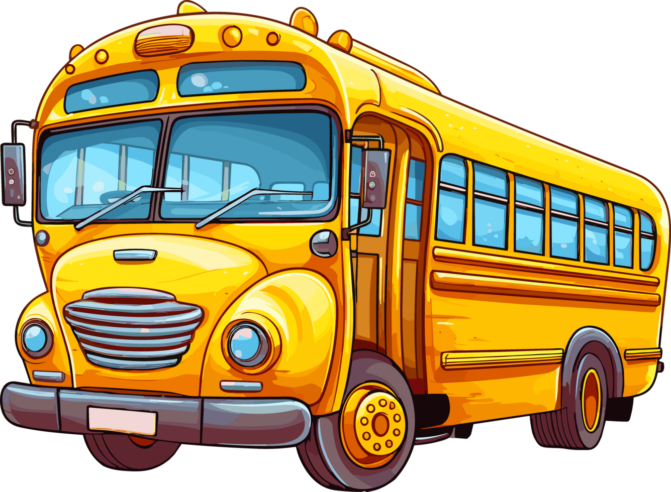 School Bus Cartoons Hand Drawn Art, ai generated png