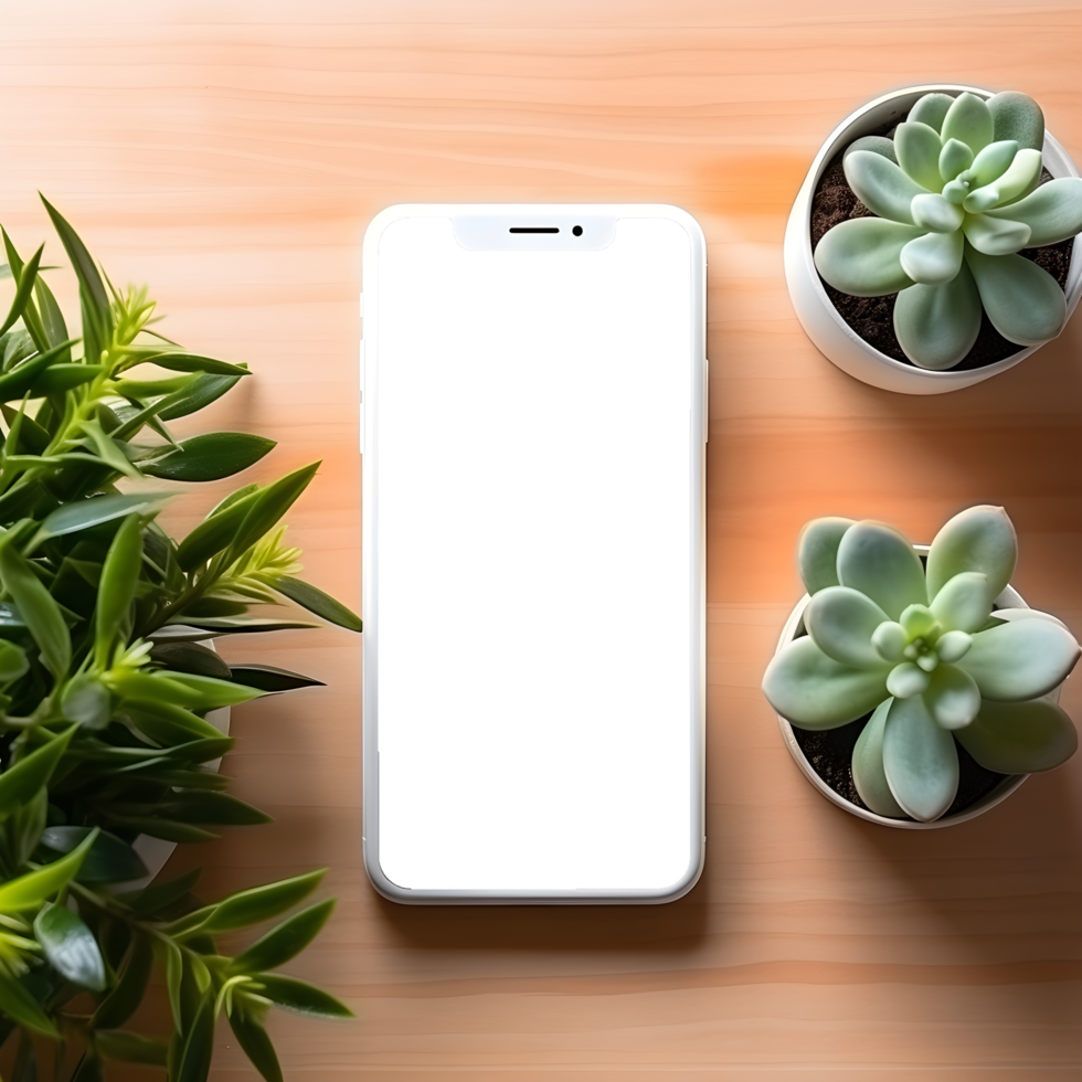 Blank Mobile Phone Screen Mockup with Plant Touch, ai generated png