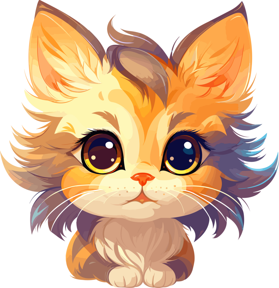 Beautiful Orange Cat Head Cartoon Art, ai generated png