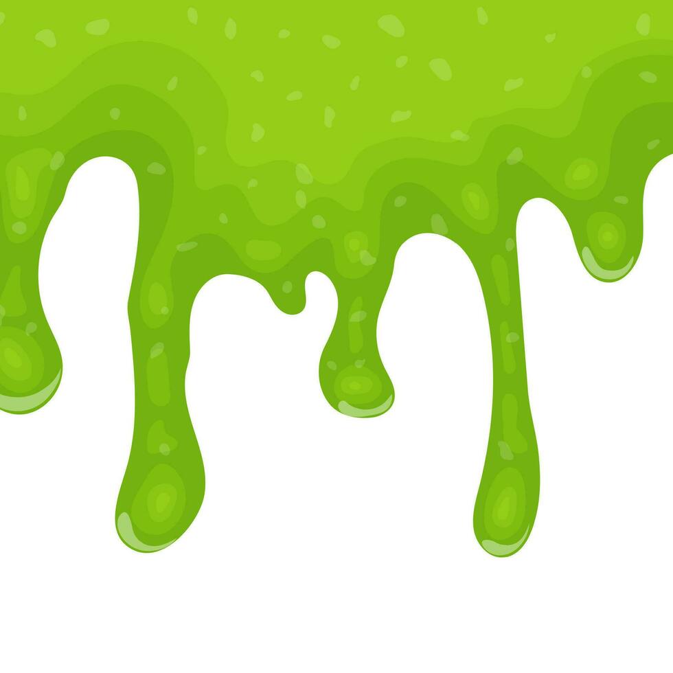 Green dripping liquid slime on white background. Vector illustration