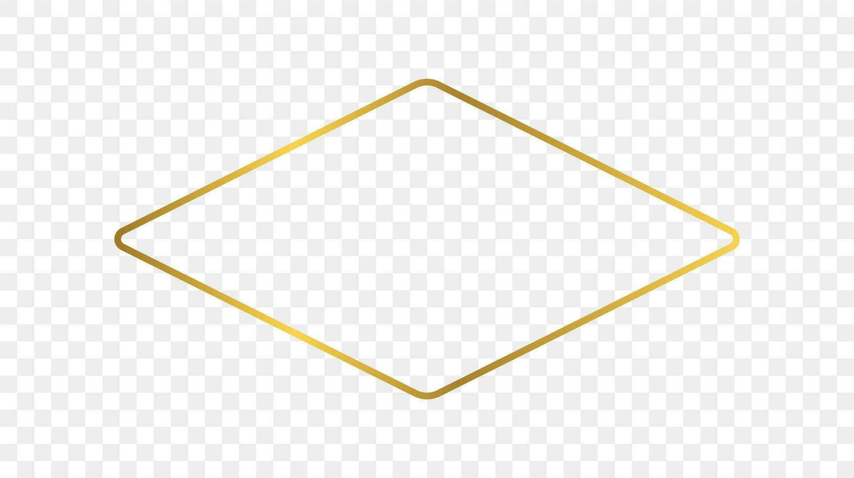 Gold glowing rounded rhombus shape frame vector