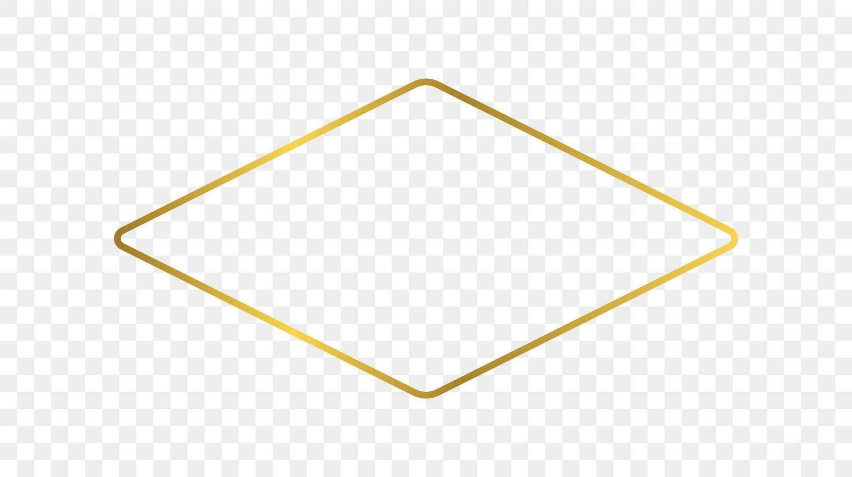 Gold glowing rounded rhombus shape frame vector