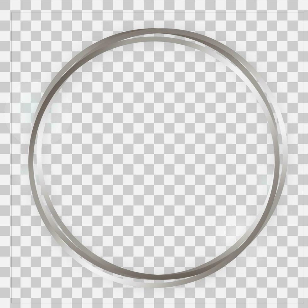 Triple silver shiny circle frame with glowing effects and shadows vector