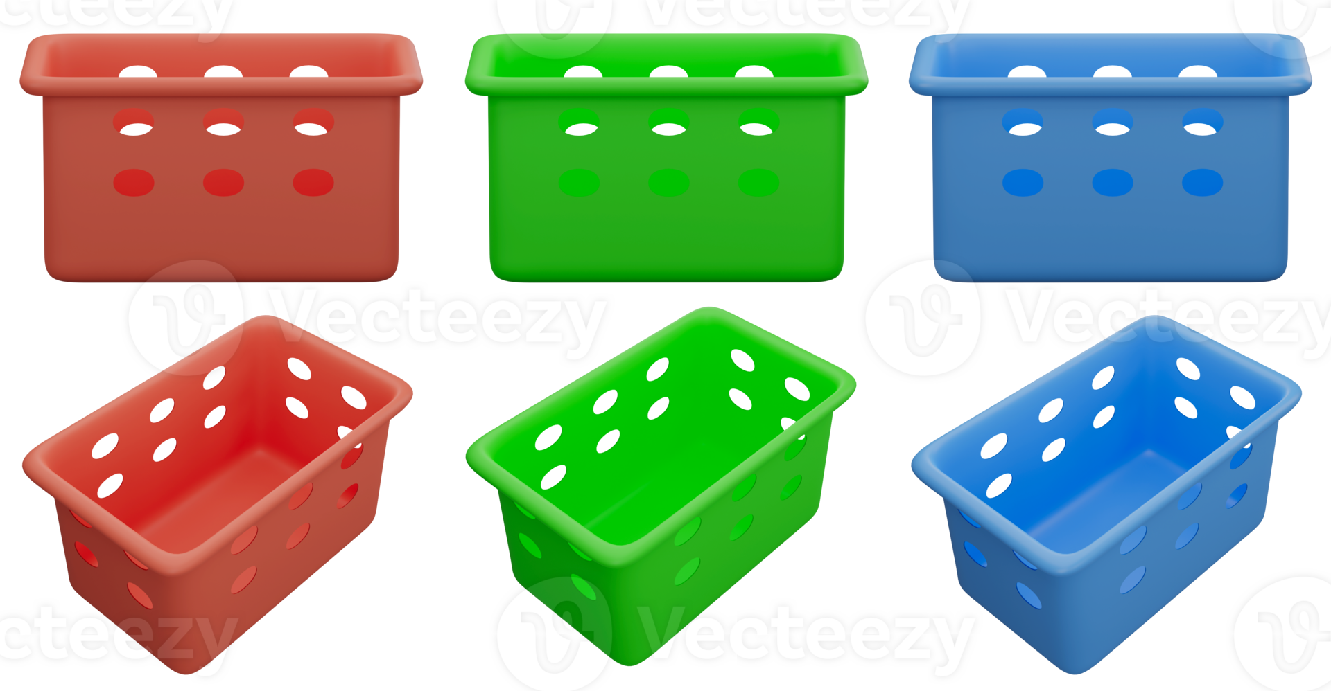 3D rendering of laundry plastic basket, low basket in front and top