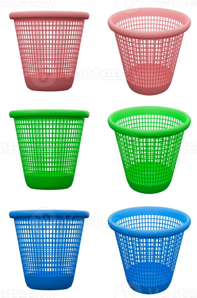 3D rendering of laundry plastic basket, tall basket in front and top