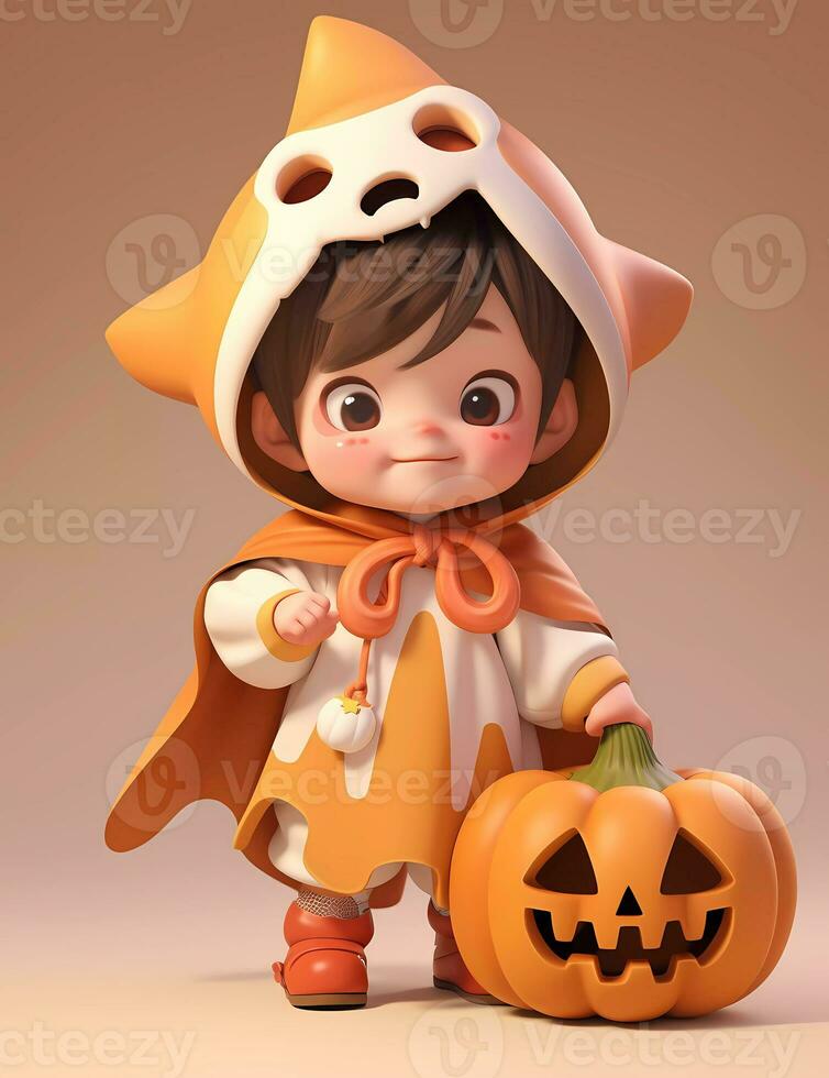 3d cute little boy with funny monster costume with a Halloween theme photo
